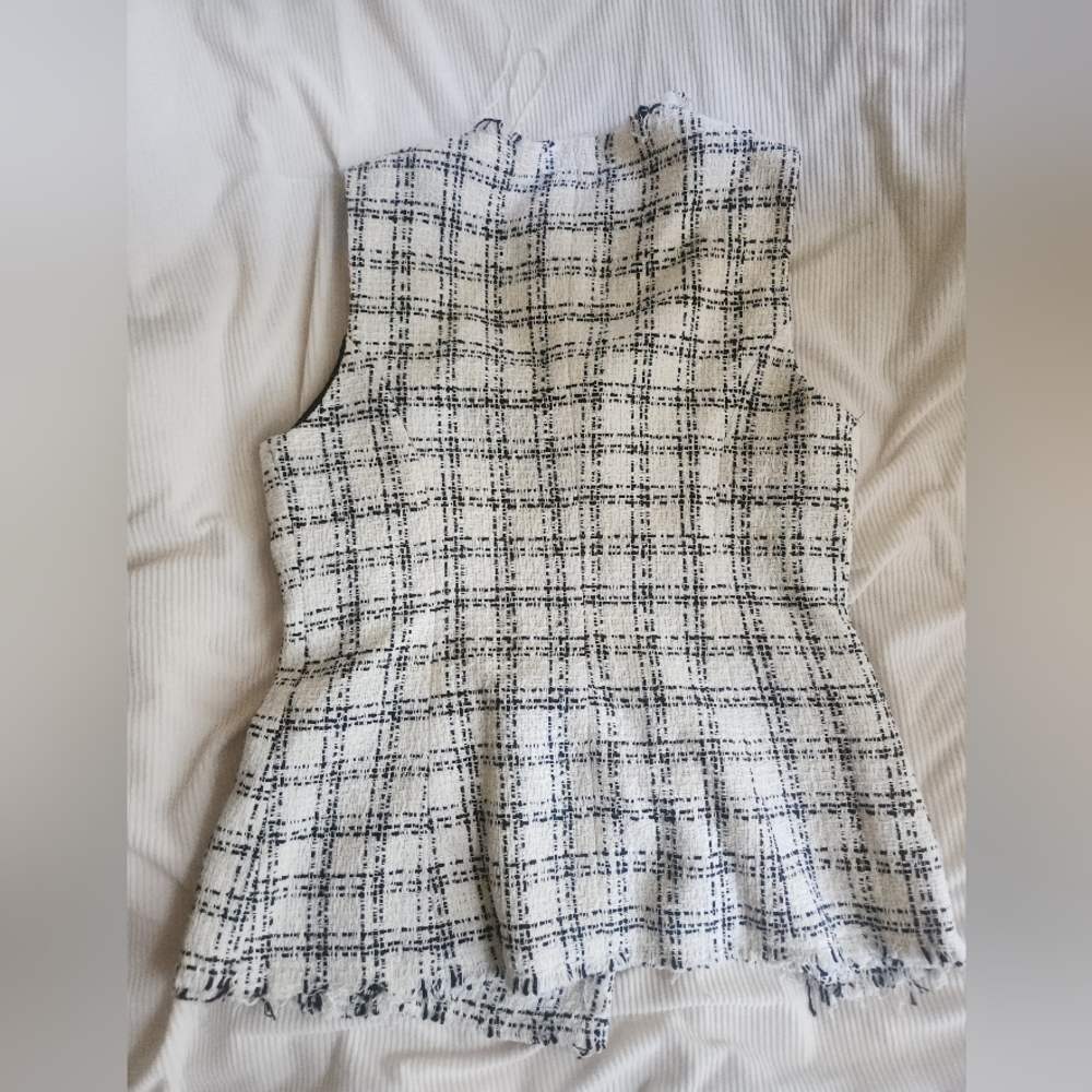 ZARA Textured Plaid Waistcoat Vest Ecru/black BNWT. - Picture 11 of 16